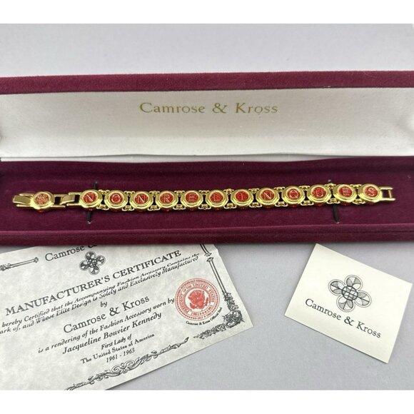 Camrose & Kross JBK Bracelet Red Castellani Wedding Jackie Kennedy Gold Tone 8" - Picture 1 of 16